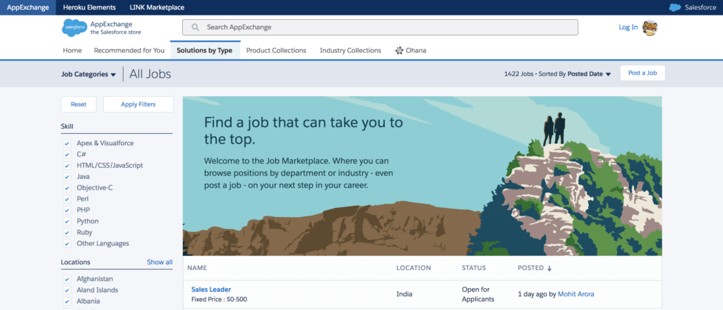 بهترین برنامه های شغلی آزاد در وب سایت Salesforce Exchange