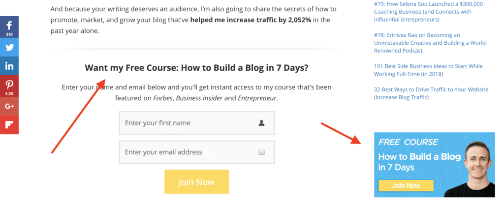 free blogging course cta