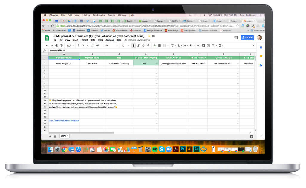 CRM Spreadsheet Template Screenshot Image ryrob Ryan Robinson