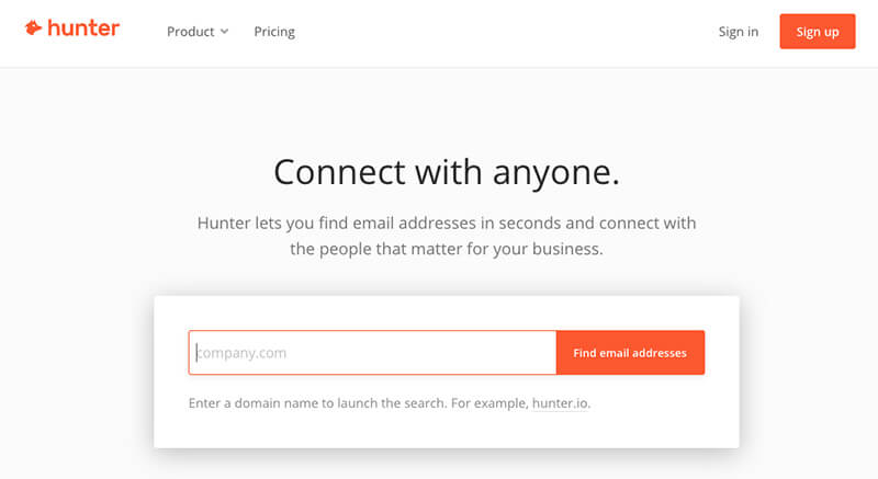 Hunter per Cold Email Success per trovare indirizzi e-mail