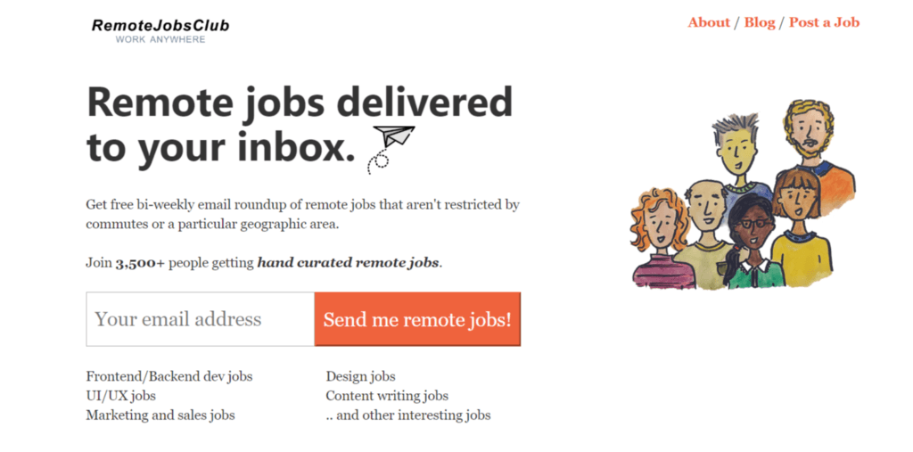 Remote Jobs Club Homepage Screenshot