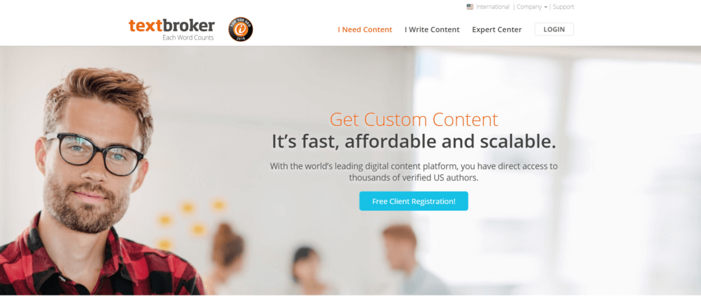 Textbroker Homepage Screenshot (Example of Job Sites)