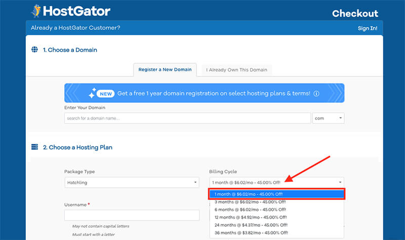 Best Monthly Billed Web Hosting Plans HostGator 1 Month Selection