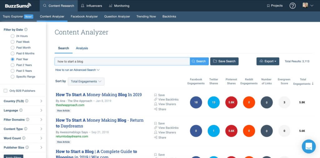 Buzzsumo Top Blogging Tools for Marketers