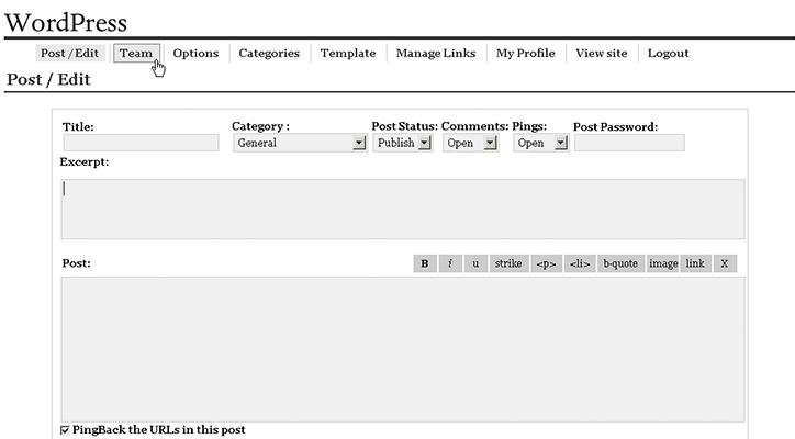 Early WordPress Screenshot in the History of Blogging