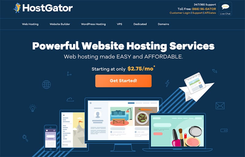 Piani di hosting Web fatturati mensilmente da HostGator come miglior fornitore di hosting