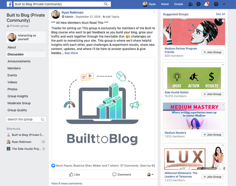 Blogging Community Example on Facebook (Built to Blog) Blogging Terms