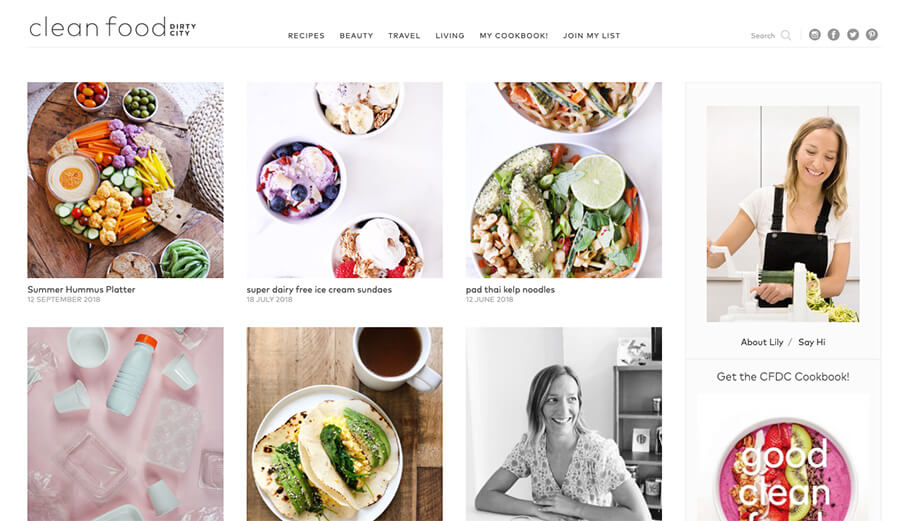 Example of Food Blogger Clean Food Dirty City Homepage