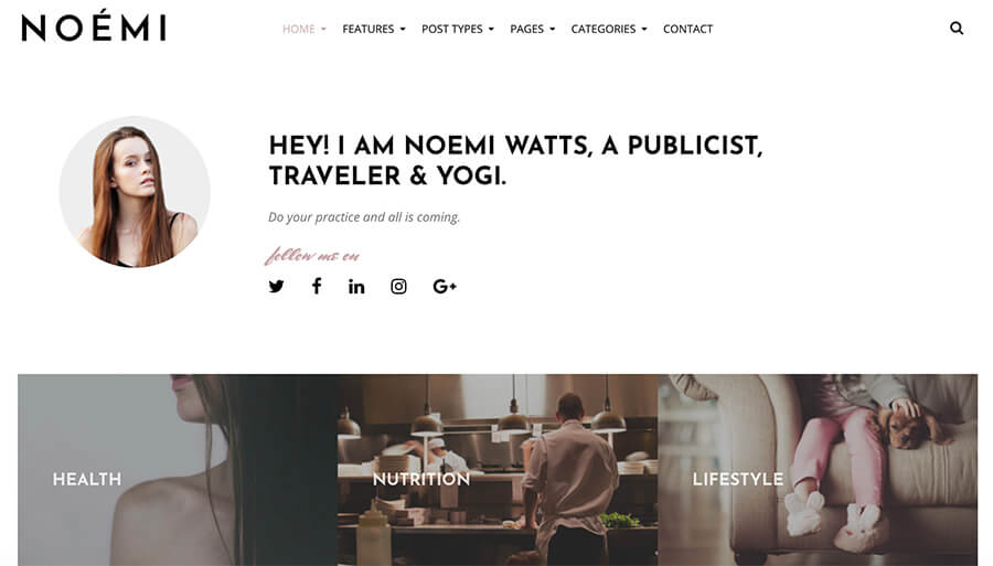 Tema Noemi WordPress para blogueiros de estilo de vida