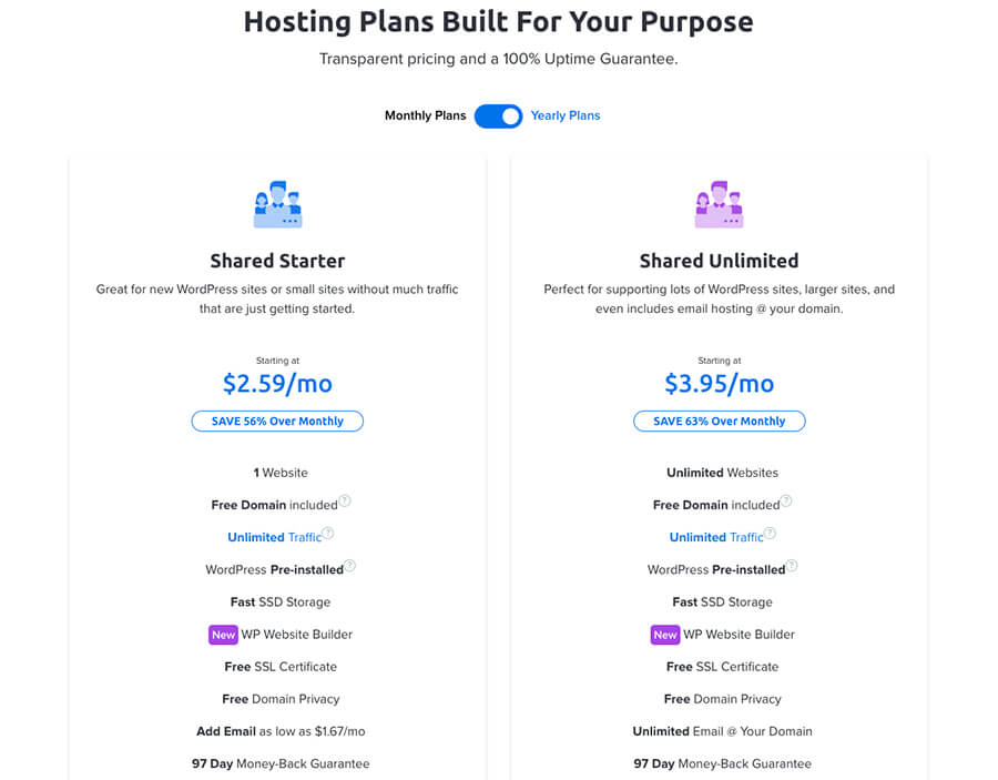 Captura de tela da comparação de preços dos melhores planos de hospedagem na web da Dreamhost