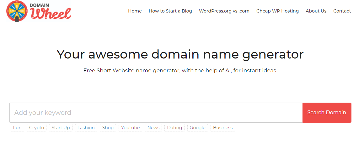 Generatori di nomi di dominio di Domain Wheel È possibile utilizzare