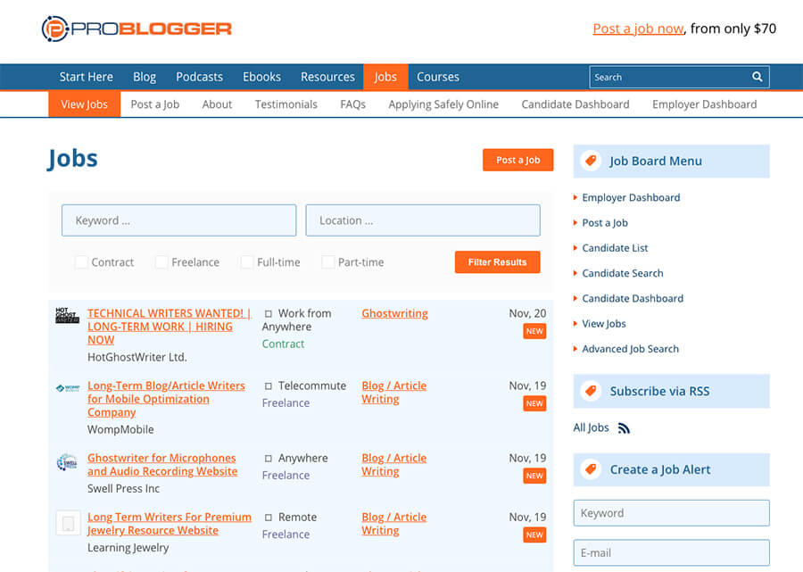 ProBlogger Job Board Content Writers How Much it Costs to Start a Blog