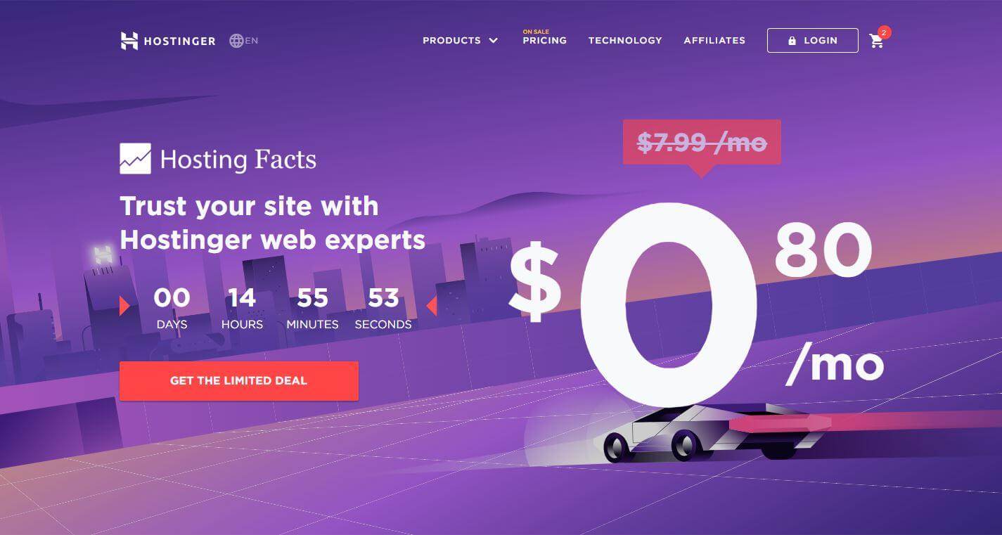 Planos baratos de hospedagem na web para orçamento de bloggers Hostinger