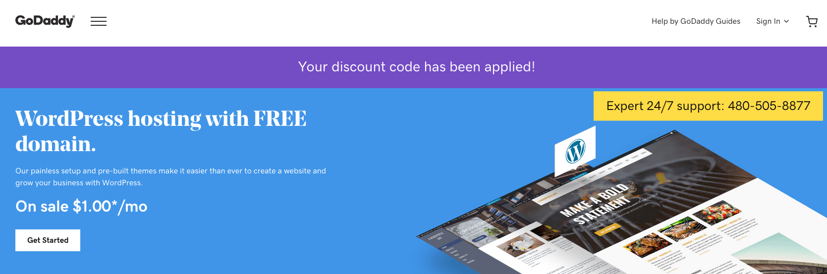 GoDaddy Hosting Plan Landing Page Screenshot