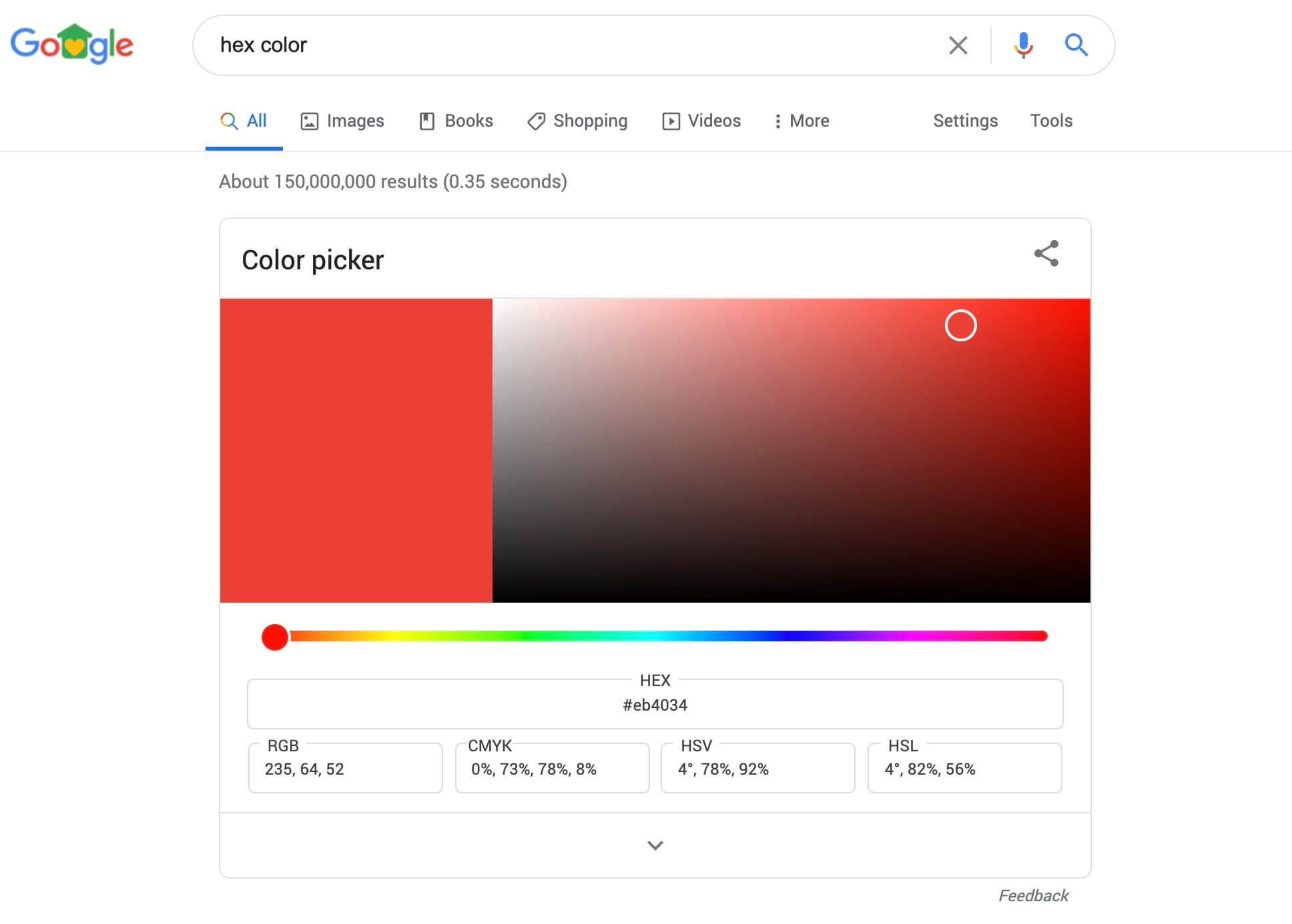 Hex Code Example (Screenshot) for Blogging Terms