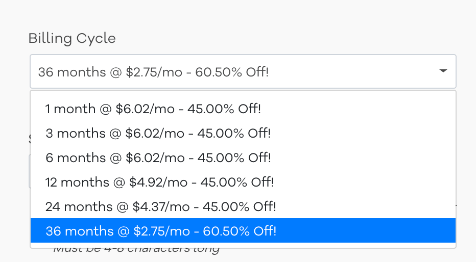 HostGator Pricing Comparison Chart Billing Cycle