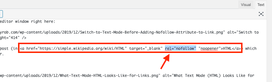 How to Make a Nofollow Link with Attribute Screenshot