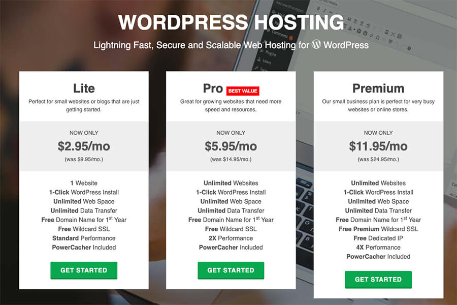 GreenGeek WordPress Hosting có kế hoạch phá vỡ giá và ảnh chụp màn hình