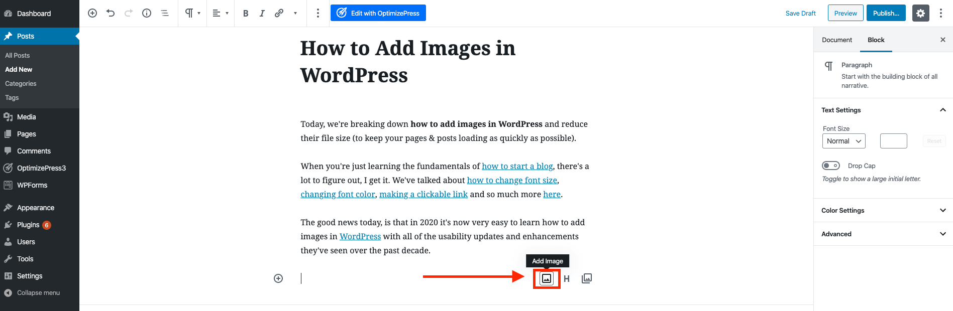  como adicionar imagens no Gutenberg WordPress Editor 