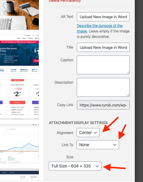 afbeeldingsopties in WordPress