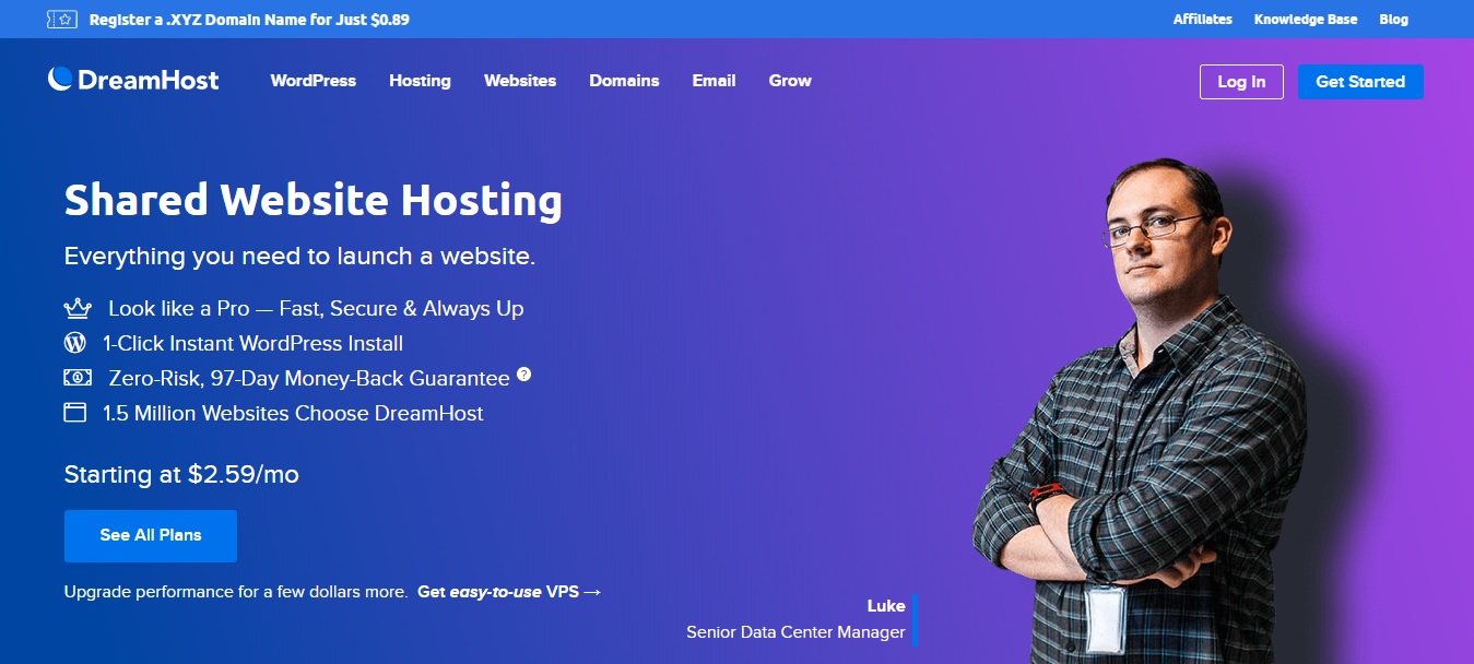 Dreamhost Shared Hosting Landing Page Screenshot