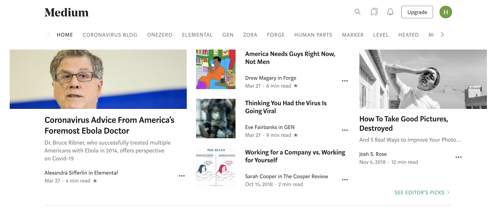 Medium Homepage Screenshot (Blog Layout Examples)