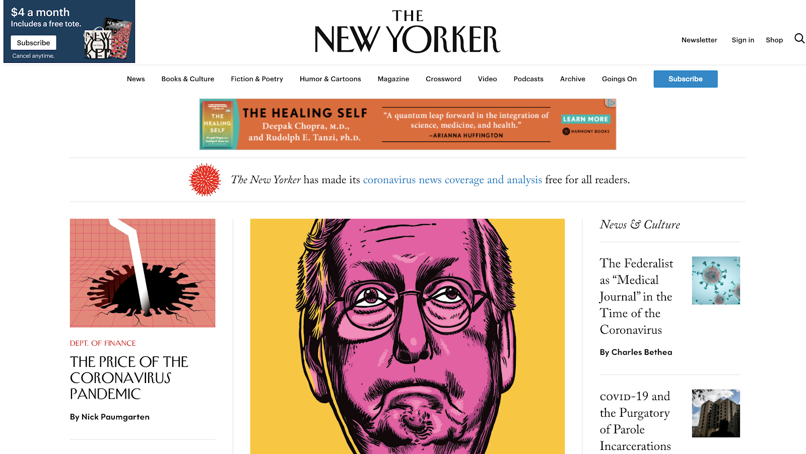 The New Yorker Homepage Screenshot (Blog Layout Examples)