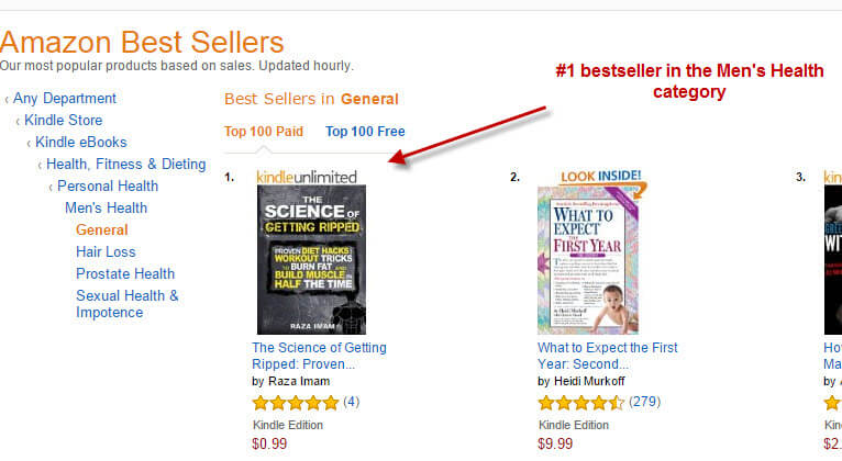 Example of How to Write an eBook and Become a Bestseller on Amazon (Raza Screenshot)