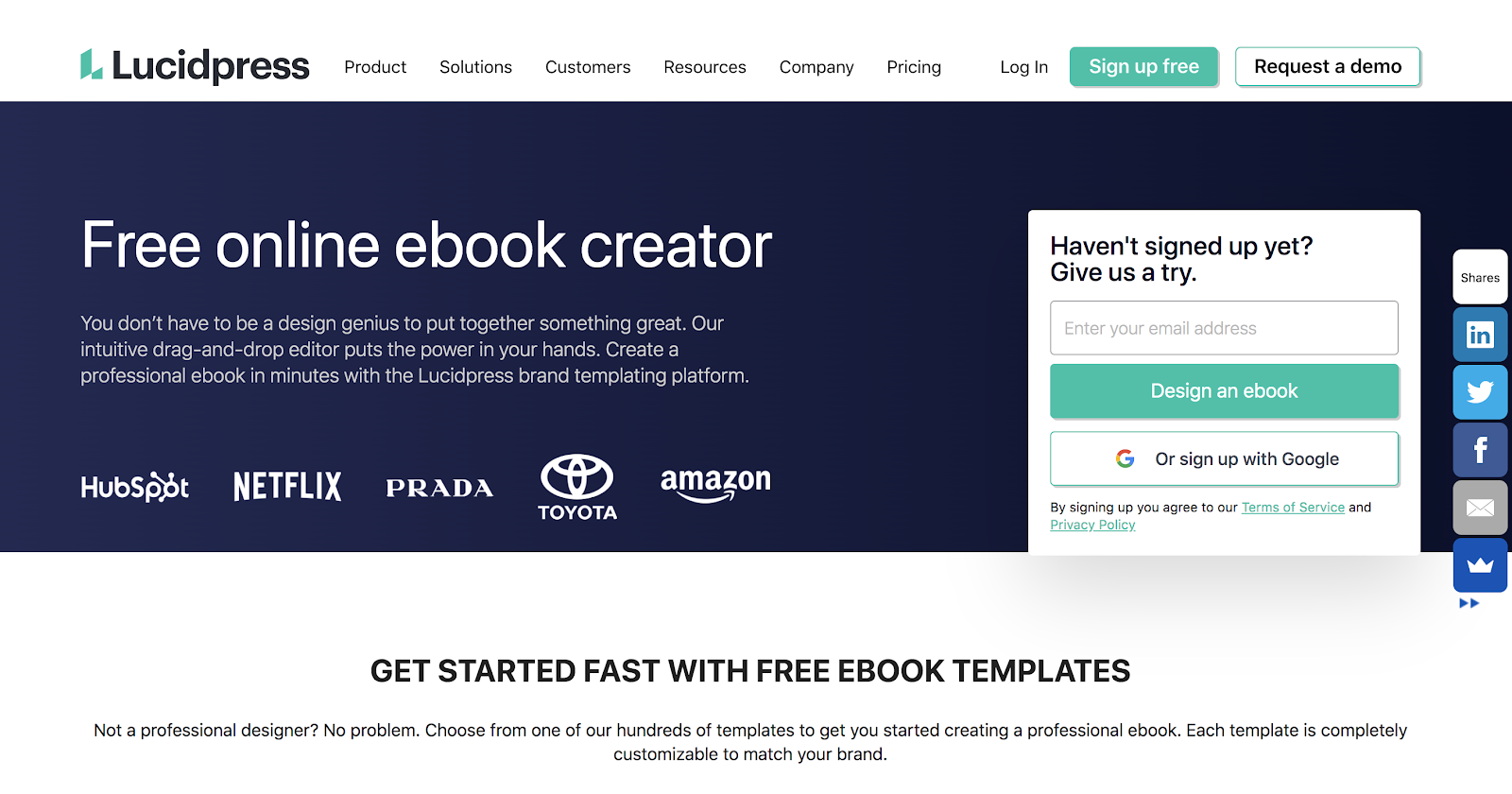 Lucidpress Homepage Screenshot (eBook Designer Tool)
