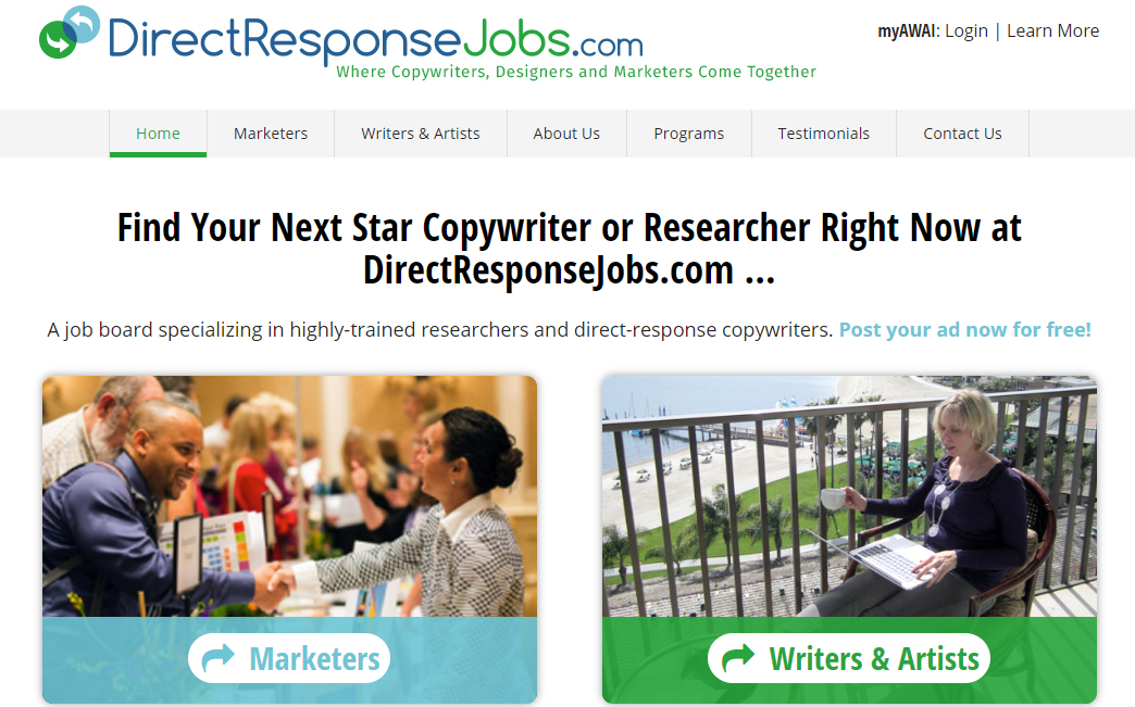 Direct Response Jobs Board (Screenshot)