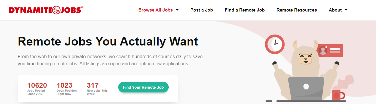 Dynamite Jobs Homepage Screenshot of Listings