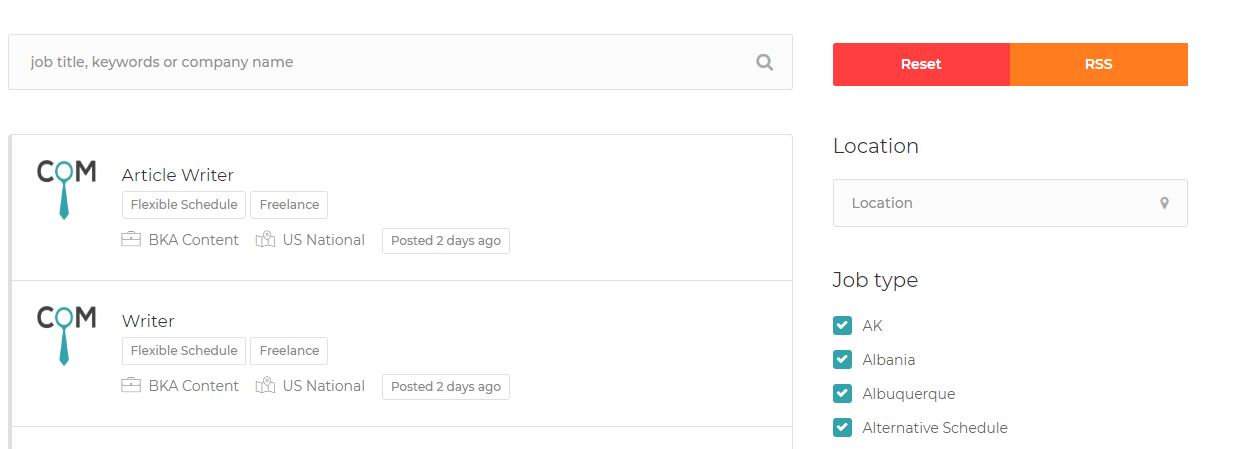 100 Telecommute Jobs (Screenshot of Blogging Gigs)