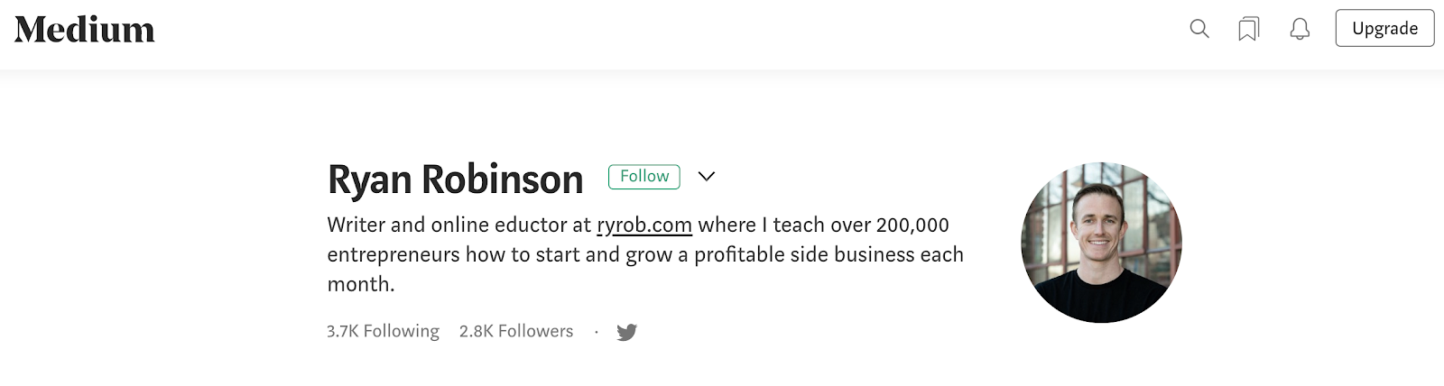 Screenshot of Ryan Robinson's Medium Account (Image)