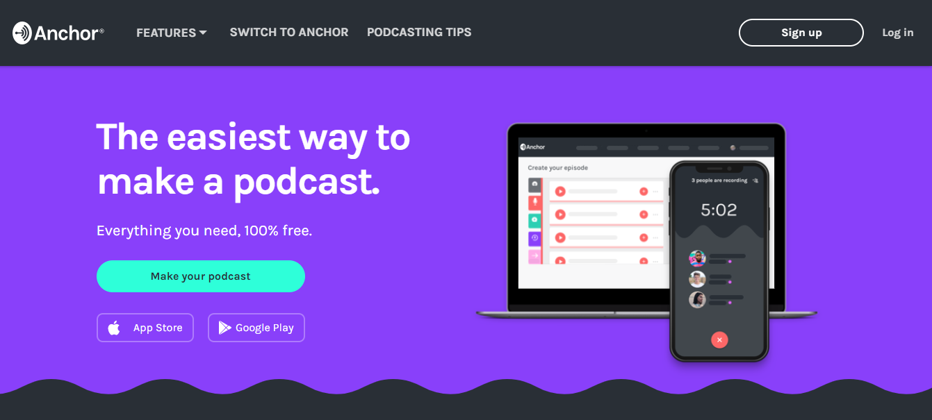 Anchor Best Free Podcast Hosting Platform (Capture d'écran de la page d'accueil)