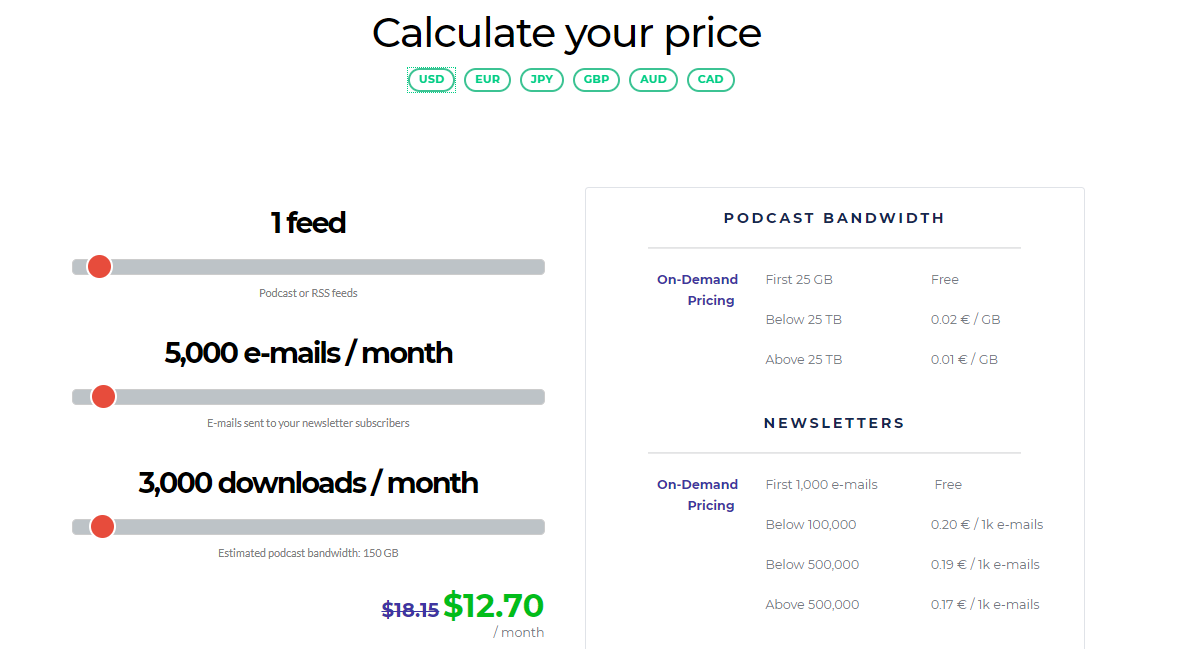 FeedPress Pricing Plan Calculator (Capture d'écran)