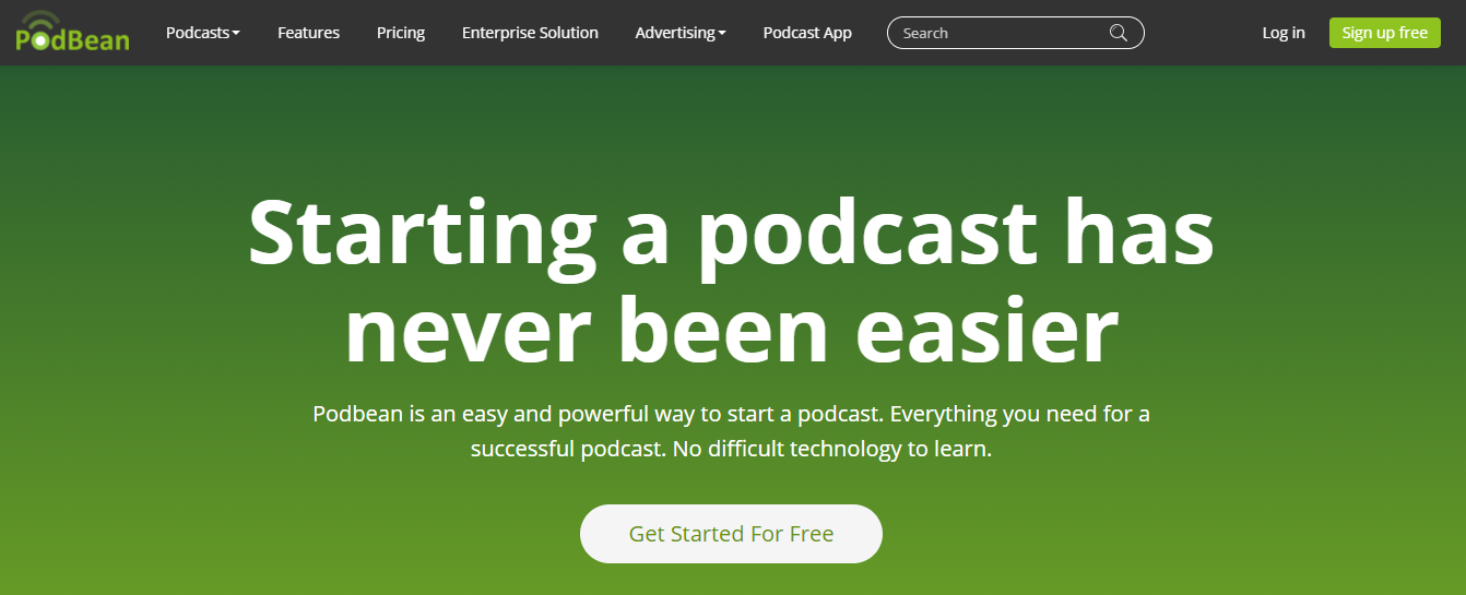 PodBean Homepage Screenshot (Hosting)