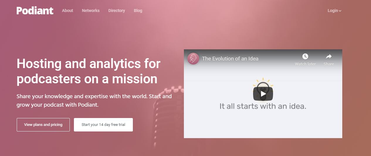 Podiant Podcast Hosting (Homepage Screenshot)