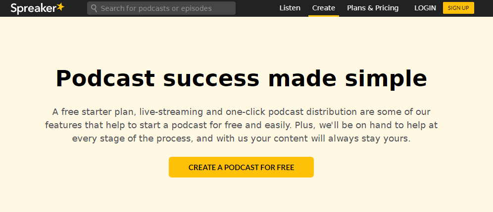 Spreaker Homepage Screenshot