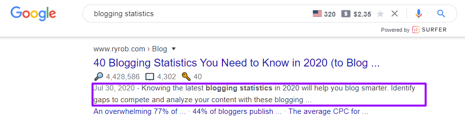 On-Page SEO Strategies Example of a Smart Meta Description (Screenshot)