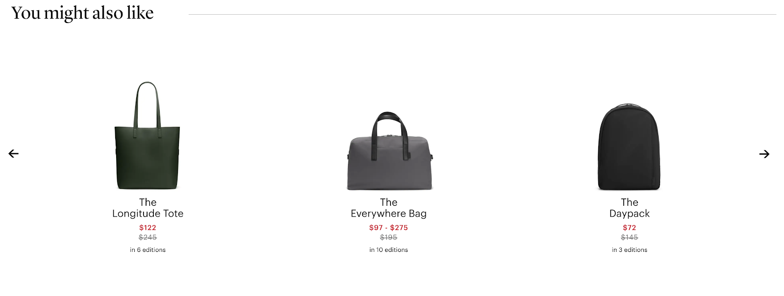 eCommerce Product Examples (Away Travel)