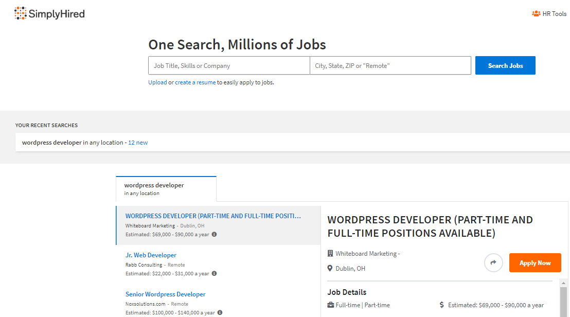 Simply Hired Homepage Screenshot