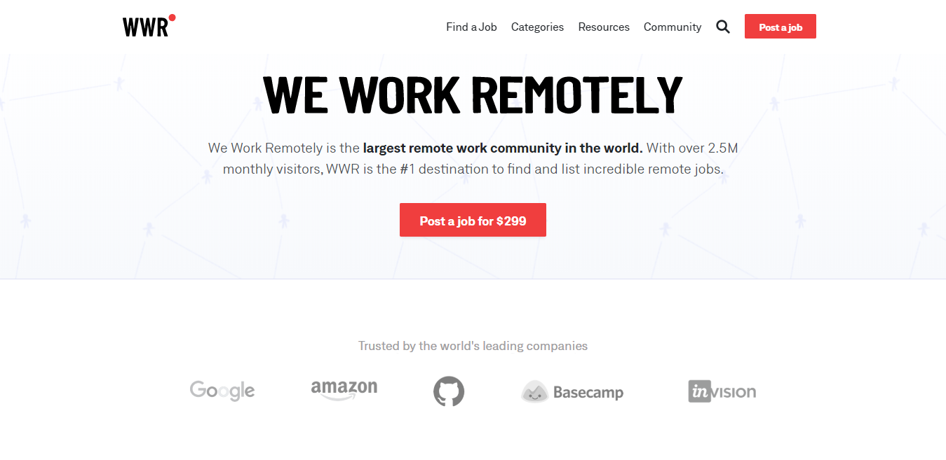 We Work Remotely Homepage Screenshot