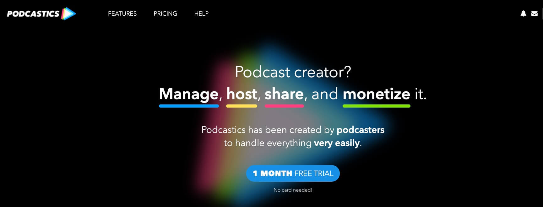 Podcastics Homepage Screenshot (Free Podcast Hosting Example)