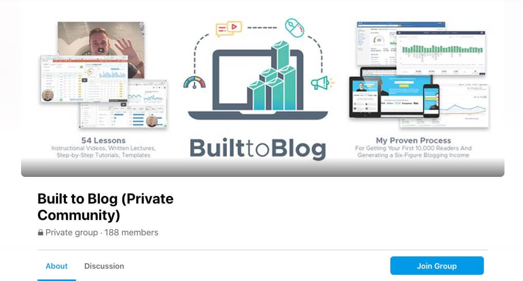 Screenshot of Facebook Group for Built to Blog Course
