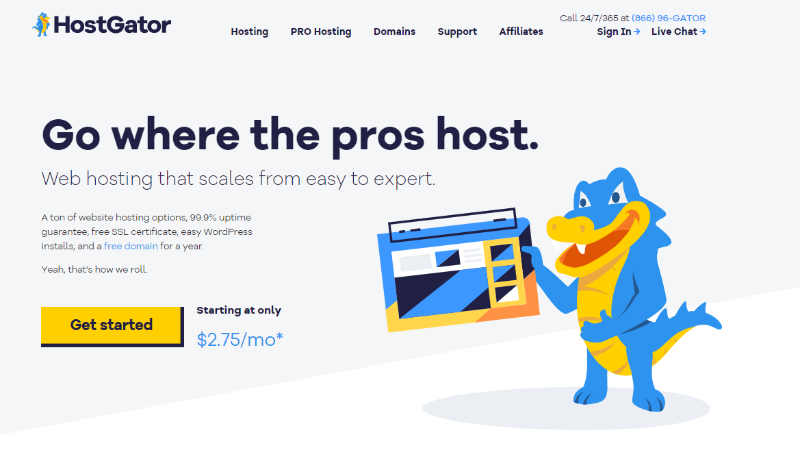 HostGator Web Hosting Homepage Screenshot (Example of Eco-Friendly Hosting)