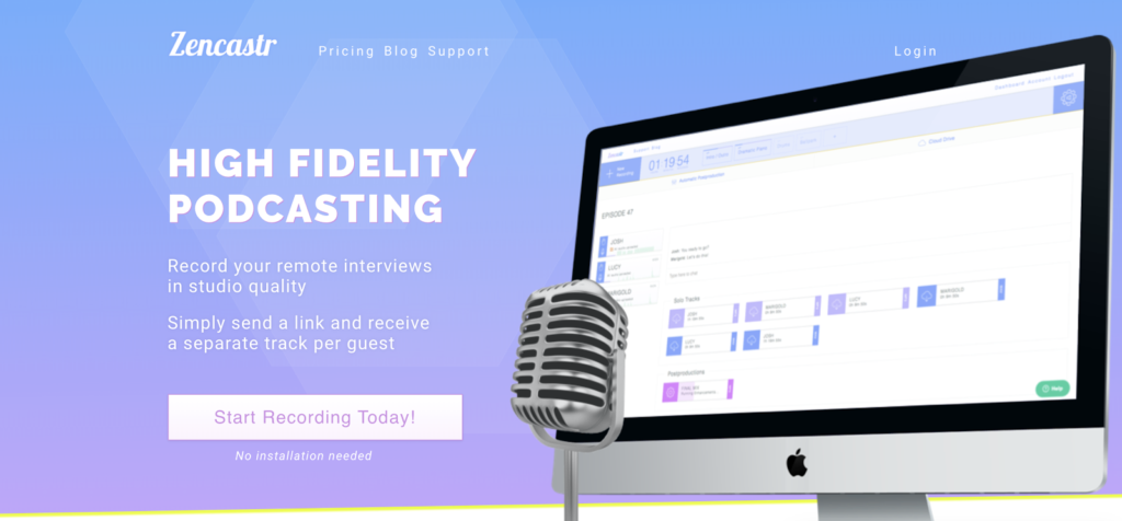 Zencastr Podcast Recording Tool (Screenshot)