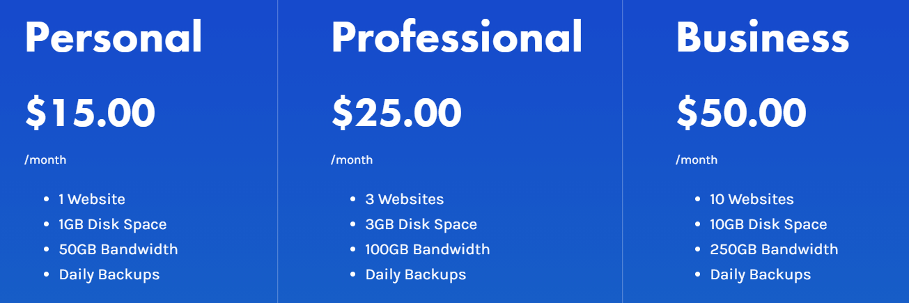 uPress Managed Hosting Pricing Plans (Screenshot)