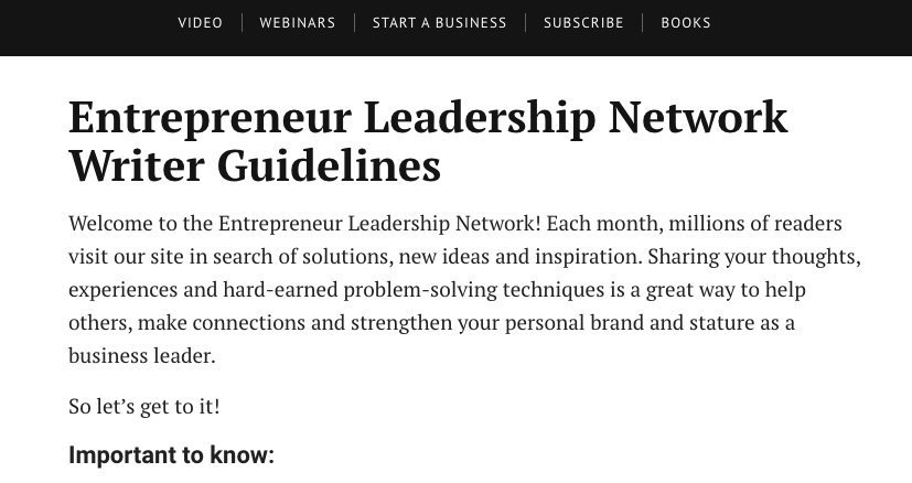 Screenshot of Entrepreneur Publication Writer Guidelines Online