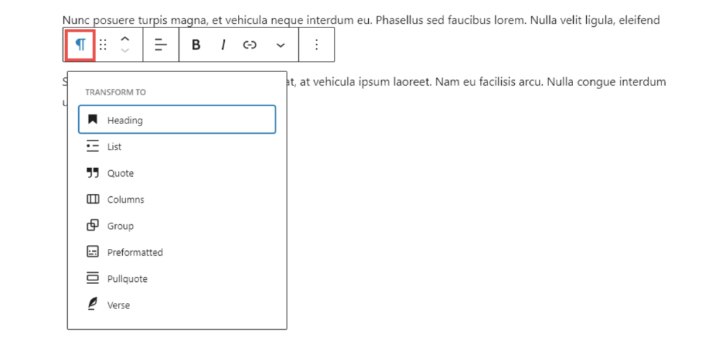 Wordpress Paragraph Block (Screenshot) 