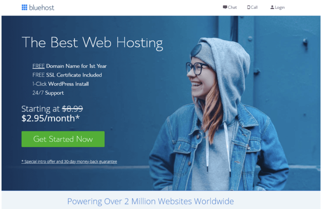 Bluehost Web Hosting (Screenshot) in Blogging for Dummies Tutorial